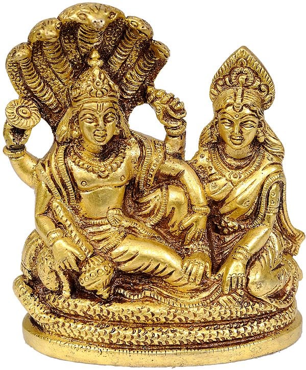 4" Lakshmi-Vishnu Seated on  Sheshnag in Brass | Handmade | Made In India