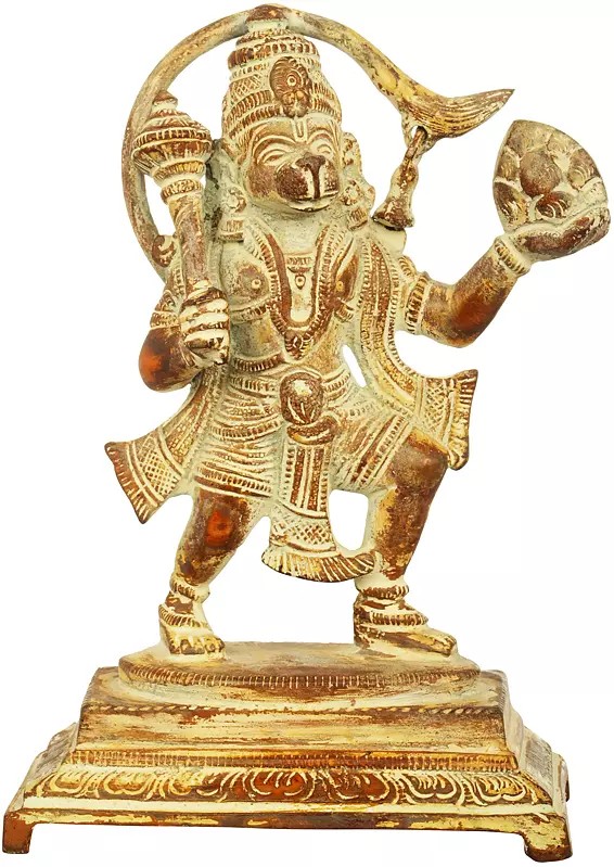 6" Brass Lord Hanuman Statue with Sanjeevani Herbs | Handmade | Made in India