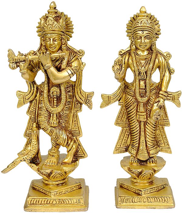 6" Radha Krishna Brass Sculpture | Handmade | Made in India