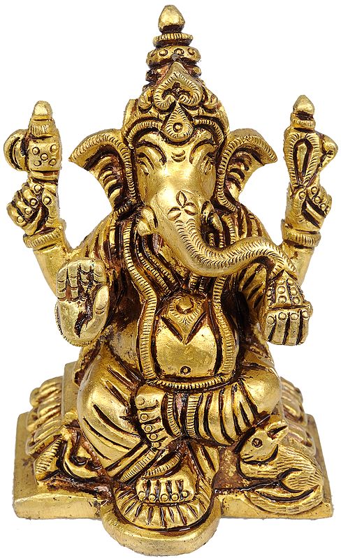 3" Small The Benevolent God Ganesha Small Statue in Brass