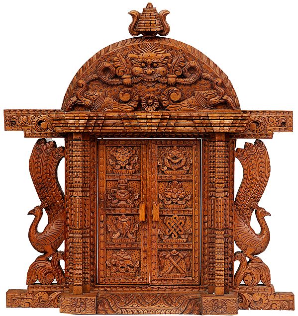 Temple Door with Eight Auspicious Symbols, Peacock Pair and Garuda