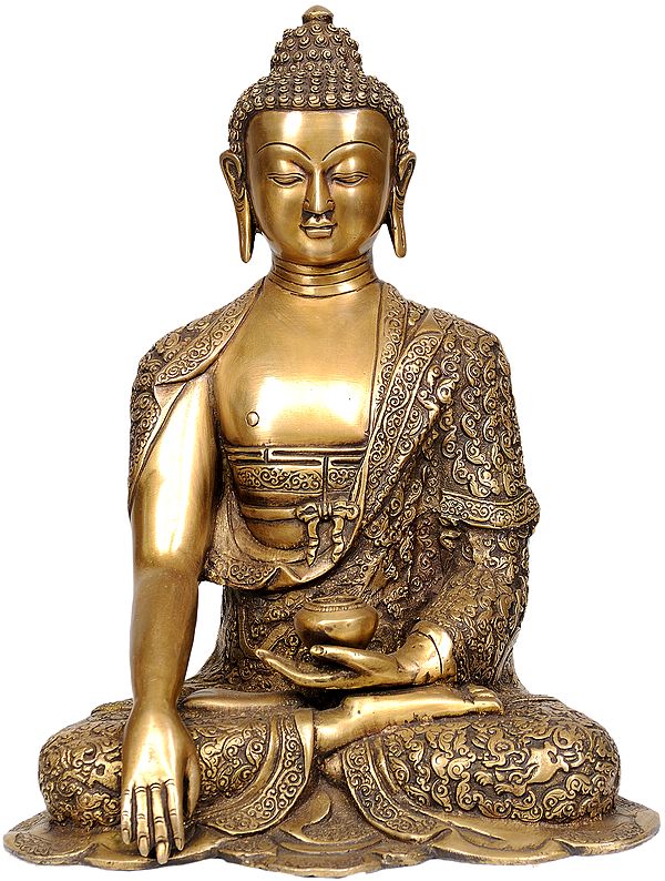 13" Lord Buddha in Bhumisparsha Mudra In Brass | Handmade | Made In India