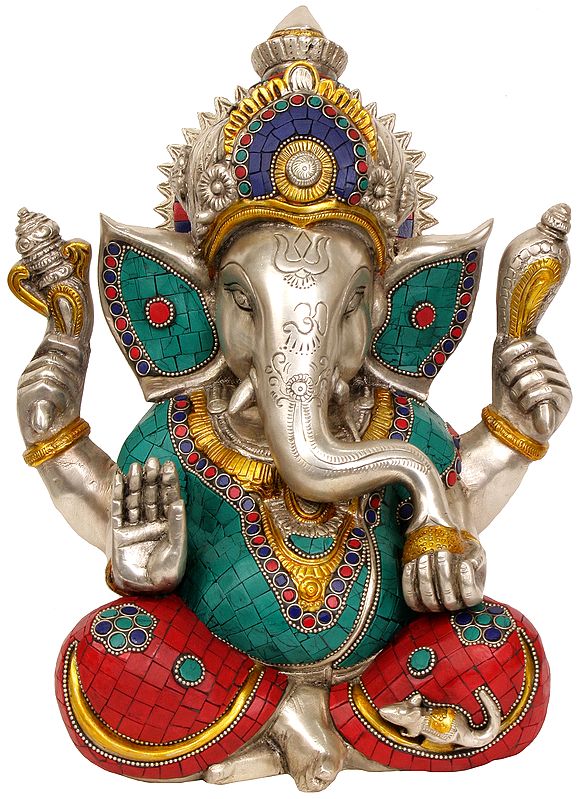 12" The Benevolent God Ganesha Granting Abhaya In Brass | Handmade | Made In India