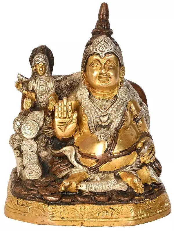 6" Lord Kubera and Goddess Lakshmi Statue In Brass | Handmade | Made in India