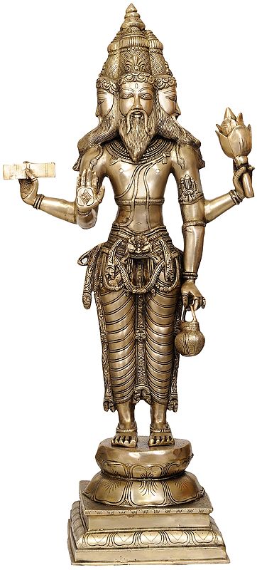 38" Large Size Lord Brahma -  The Creator of the Universe | Brass Statue | Handmade | Made In India