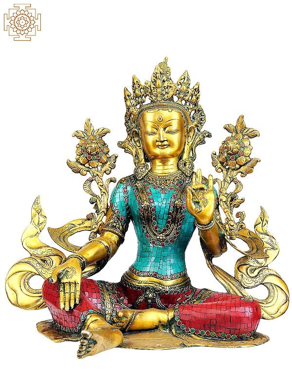 18" (Tibetan Buddhist Deity) Saviour Goddess Green Tara In Brass | Handmade | Made In India