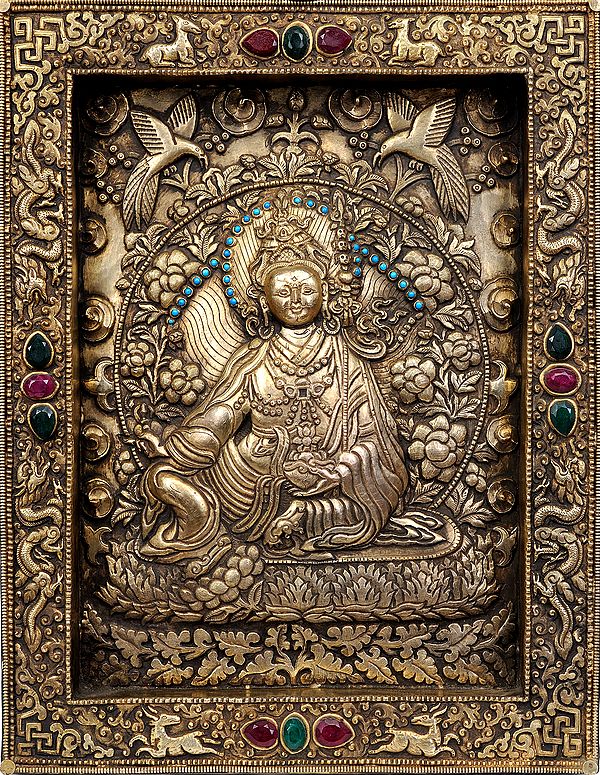 Guru Padmasambhava (Framed with Dragon, Deer and Auspicious Symbols)