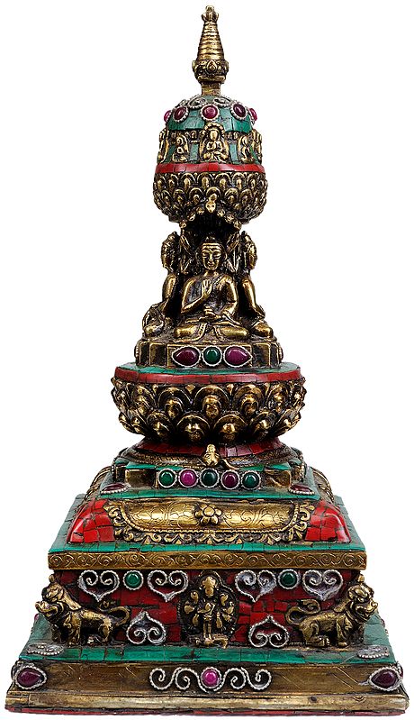 Chorten - Tibetan Stupa (Decorated with the Images of Buddha, Bodhisattva  and Auspicious Symbols)