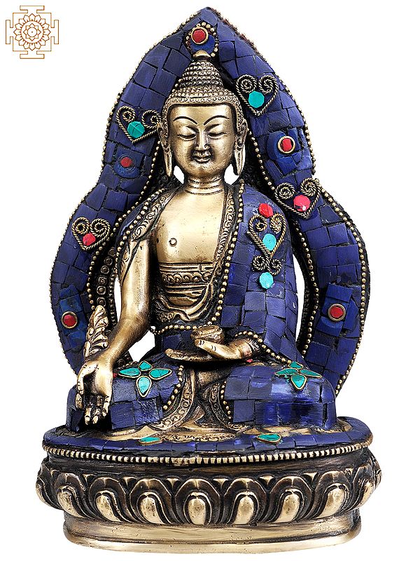 9" Tibetan Buddhist Lapis Buddha of Healing In Brass | Handmade | Made In India