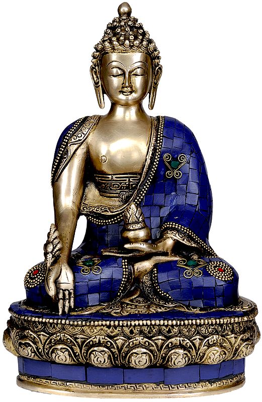 13" (Tibetan Buddhist Deity) Lapis Healing Buddha In Brass | Handmade | Made In India
