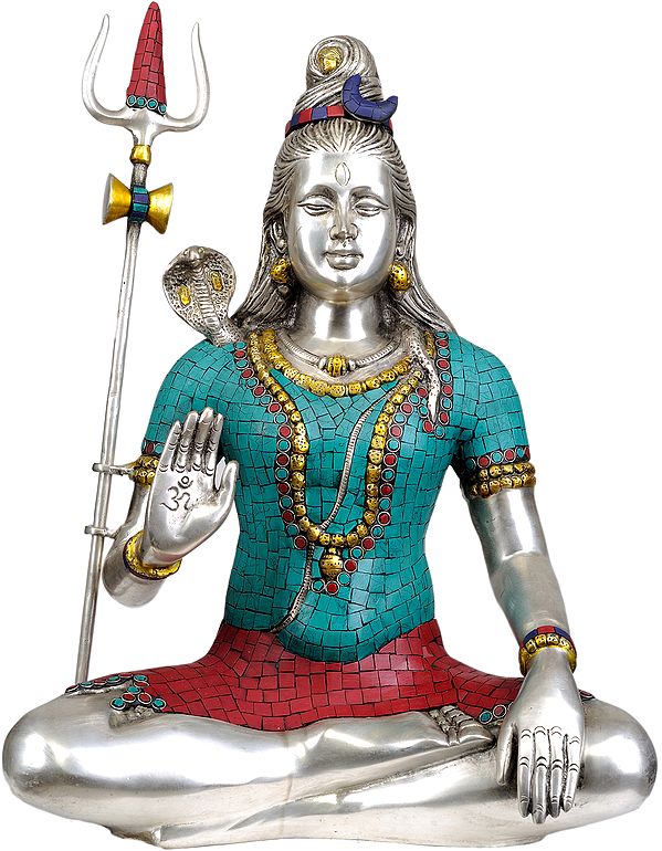 20" Mahayogi Shiva with OM on His Palm (Inlay Statue) In Brass | Handmade | Made In India