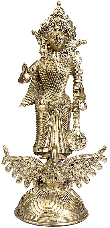 Goddess Saraswati Standing on Swan (Folk Statue from Bastar)