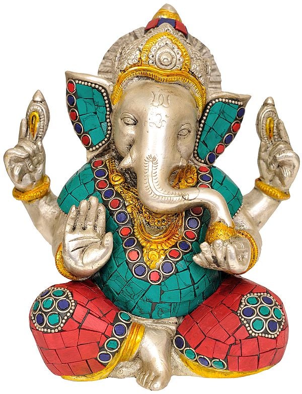 Lord Ganesha Granting Abhaya (Inlay Statue)