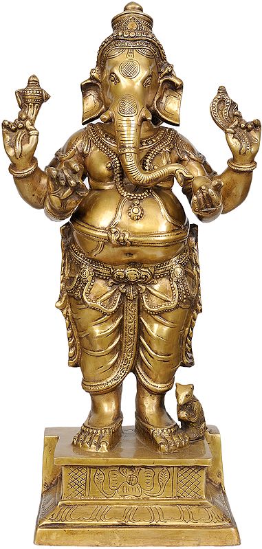 27" Sthanaka Ganesha In Brass | Handmade | Made In India