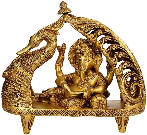 9" Lord Ganesha in a Swan Chariot | Brass | Handmade | Made In India