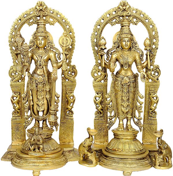 16" Lakshmi-Vishnu In Brass | Handmade | Made In India