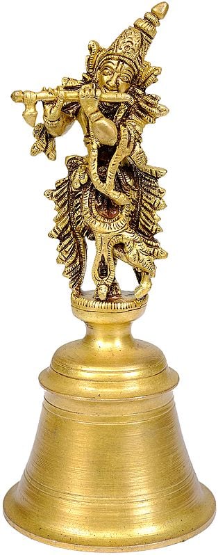 7" Murali Krishna Handheld Bell In Brass | Handmade | Made In India