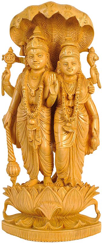 Lakshmi-Vishnu Standing on Lotus with Five-Hooded Sheshnag Canopying Atop