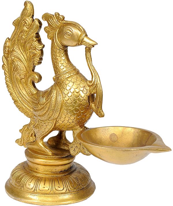 8" Peacock Wick Lamp in Brass | Handmade | Made in India