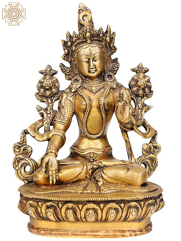 8" Tibetan Buddhist Goddess White Tara - who Bestows Endless Life to Her Devotees In Brass | Handmade | Made In India