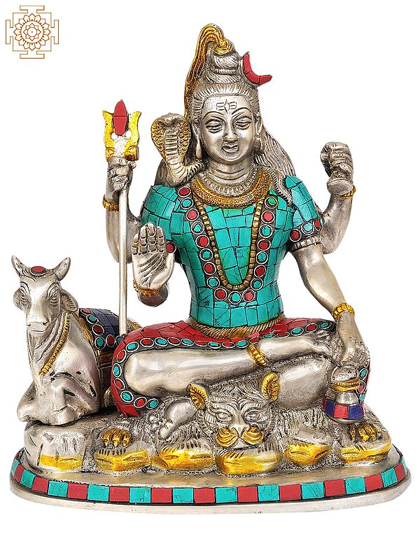 9" Shiva and Nandi (Inlay Statue) In Brass | Handmade | Made In India