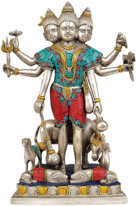 12" Bhagavan Dattatreya (Inlay Statue) In Brass | Handmade | Made In India
