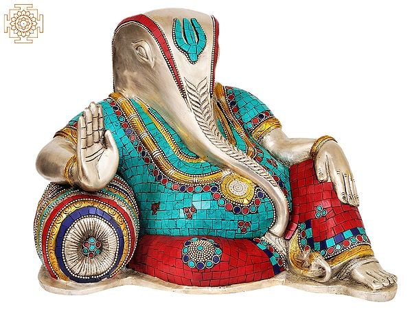 16" Stylized Ganapati Granting Abhaya (Inlay Statue) In Brass | Handmade | Made In India