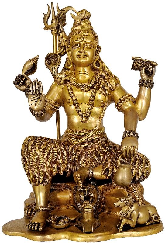 18" Four-Armed Brass Image of Yogeshvara Shiva In Brass | Handmade | Made In India