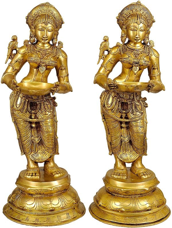 23" Deeplakshmi Pair In Brass | Handmade | Made In India