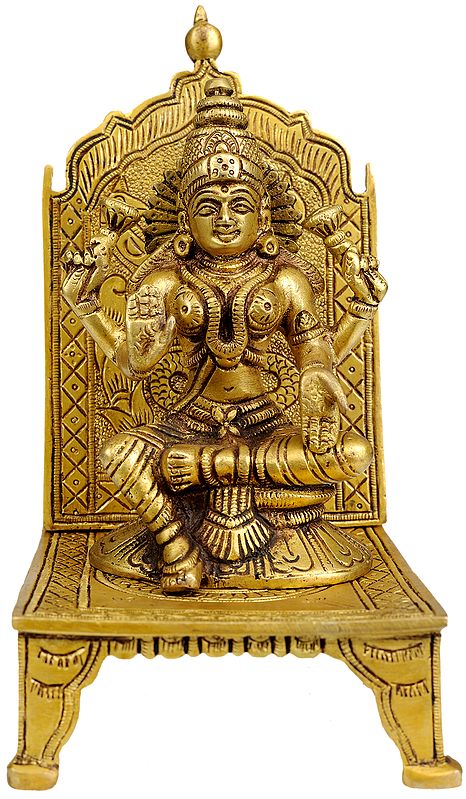 6" Enthroned Goddess Lakshmi Statue in Brass | Handmade | Made in India