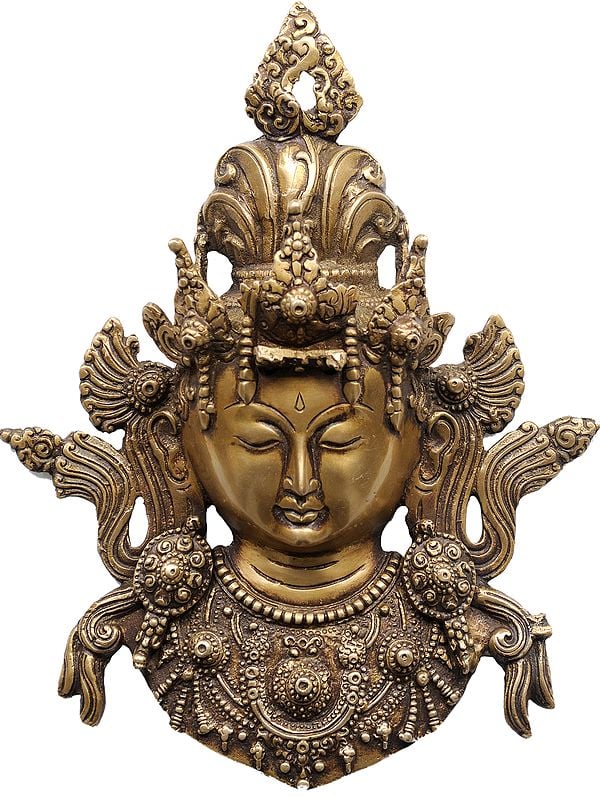 10" Buddhist Goddess Tara Wall Hanging Mask in Brass | Handmade | Made in India