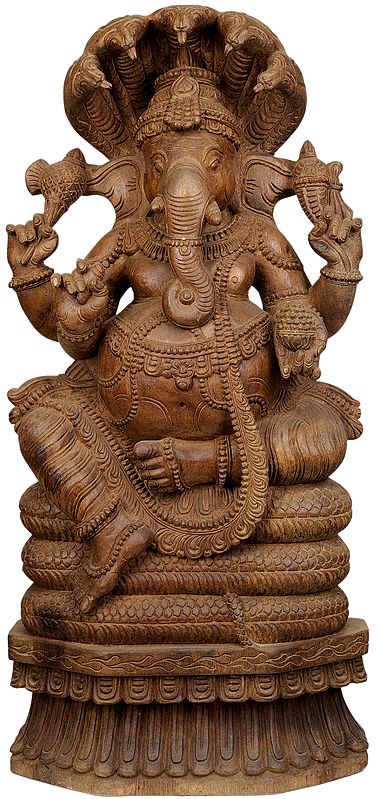 Lord Ganesha Seated on the Coils of A Serpent