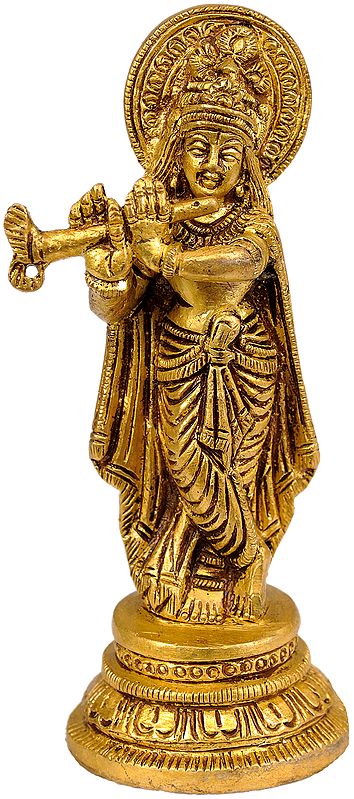 4" Fluting Krishna Statue in Brass | Handmade | Made in India