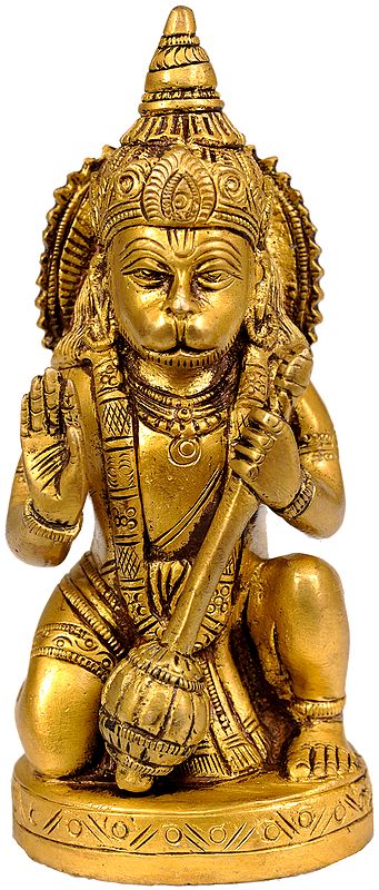 5" Brass Hanuman Ji Statue Granting Abhaya | Handmade | Made in India