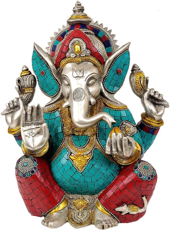 Lord Ganesha Seated in Easy Posture (Inlay Statue)