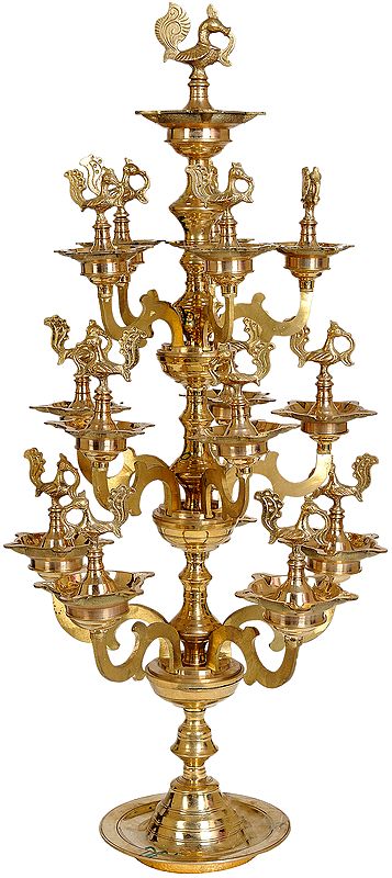 26" Four-Layer Peacock Lamp from South India in Brass | Handmade | Made in India