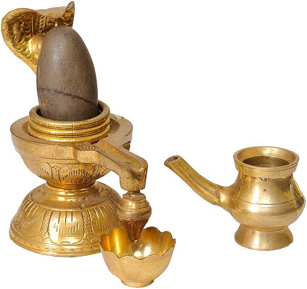 Shiva Linga with Kettle for Abhisheka and Bowl for Collection
