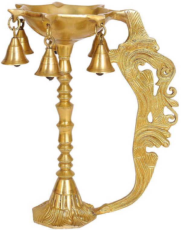 Six-Wick Puja Lamp with Bells