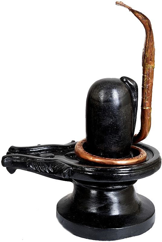 Shiva Linga with Five-Hooded Copper Snake Crowning It