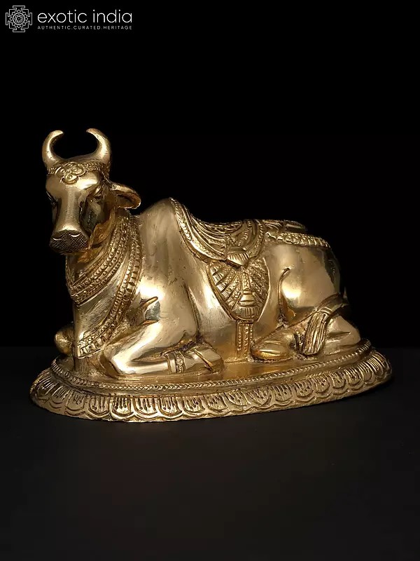 6" Nandi Brass Statue - Vahana of Shiva | Handmade | Made in India