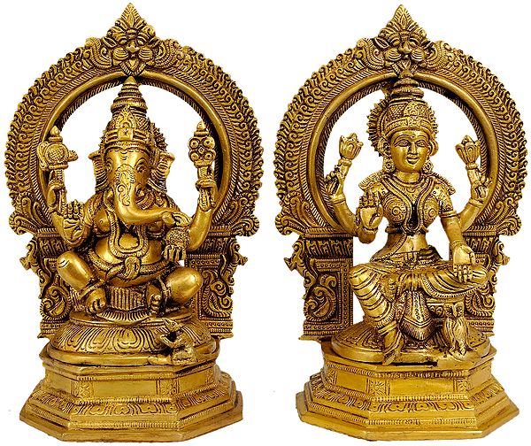 9" Ganesha Lakshmi In Brass | Handmade | Made In India