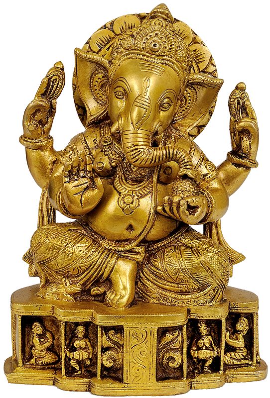 8" Lord Ganesha Brass Sculpture | Handmade | Made in India