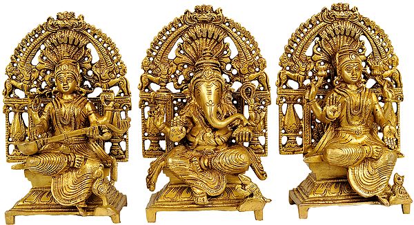 Lakshmi Ganesha Saraswati - Set of Three Statues