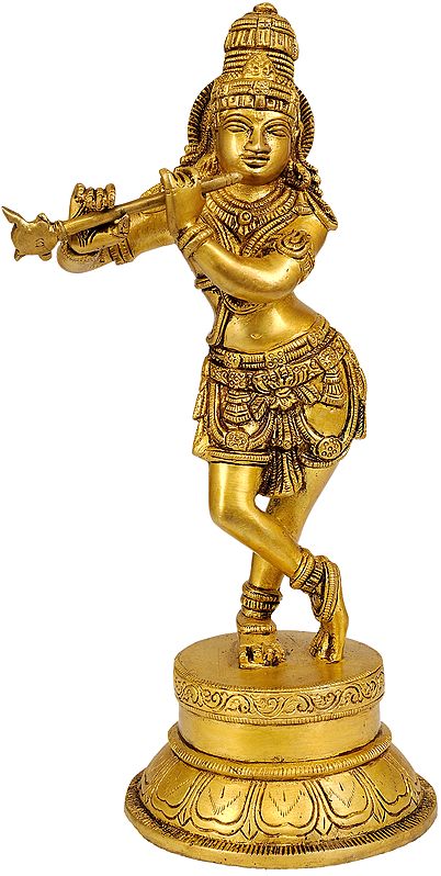 11" Krishna Bhagawan In Brass | Handmade | Made In India