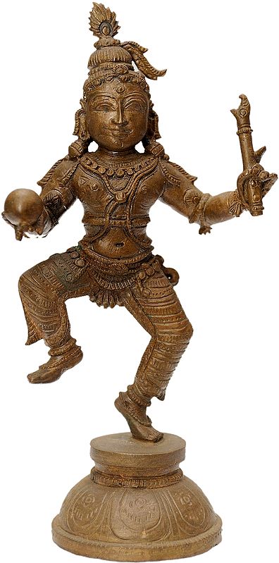 Dancing Krishna with Butter Ball and Flute (Peacock Feather in Crown)