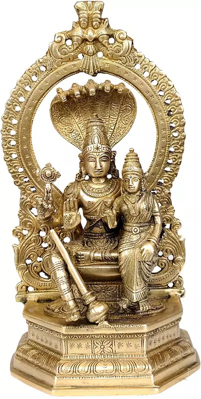 10" Vishnu and Lakshmi Brass Statue | Handmade Brass Idols | Made in India