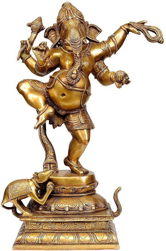 19" Dancing Ganesha In Brass | Handmade | Made In India