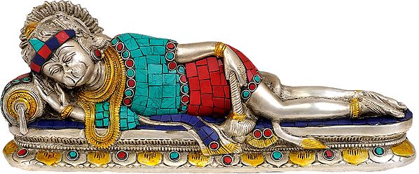 11" Reclining Hanuman In Brass | Handmade | Made In India
