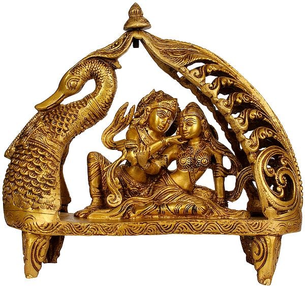 9" Radha Krishna Swan Boat In Brass | Handmade | Made In India