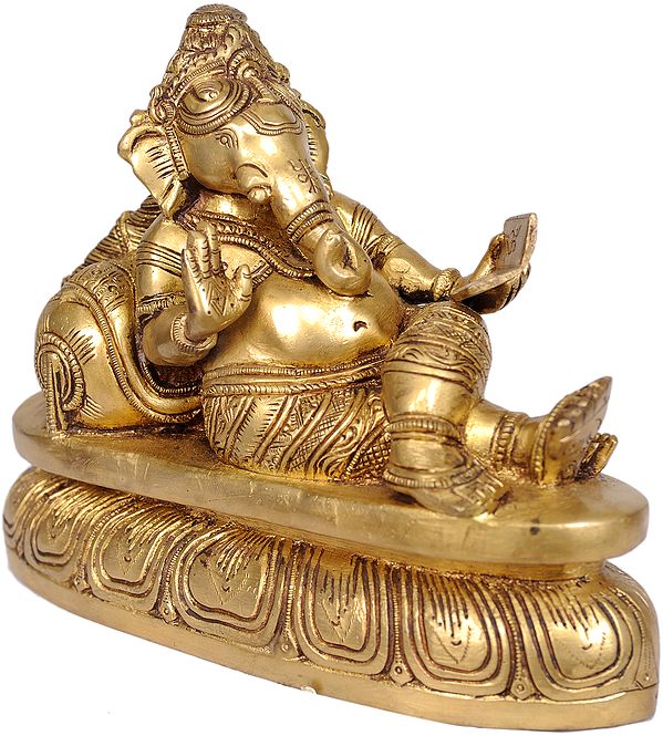 7" Relaxing Ganesha In Brass | Handmade | Made In India